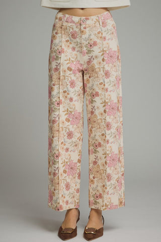 Floral Print Denim Pants with Seam Detail – Denim Pants by Entro
