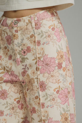 Floral Print Denim Pants with Seam Detail – Denim Pants by Entro