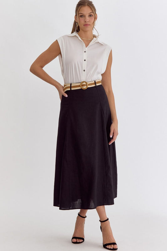 Black Flared Midi  Skirt