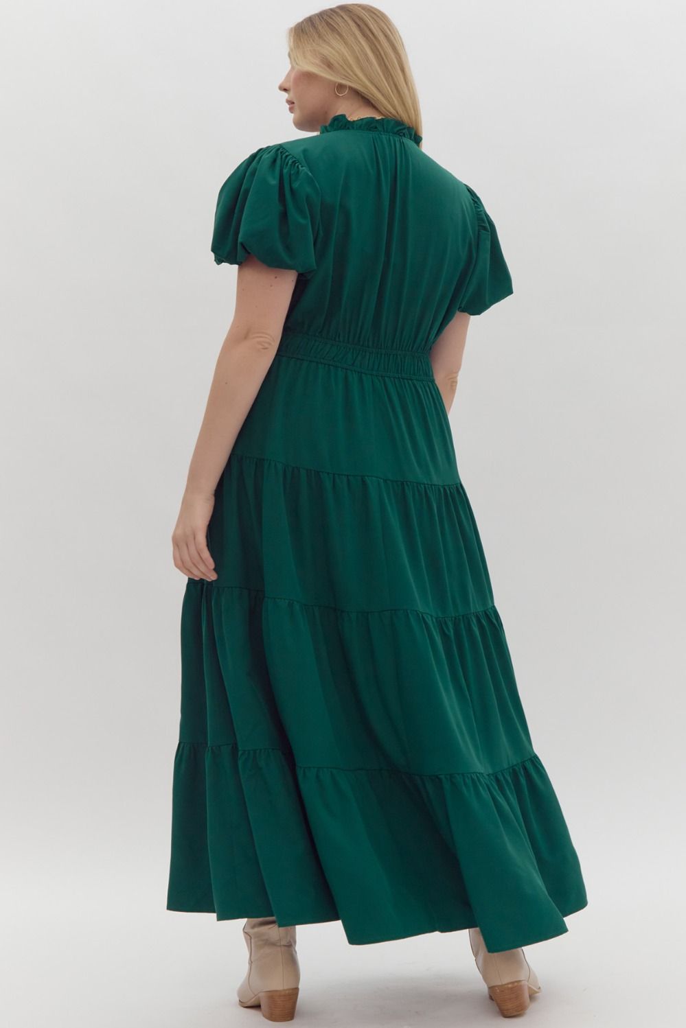 Curvy Split V-Neck Dress in Hunter Green