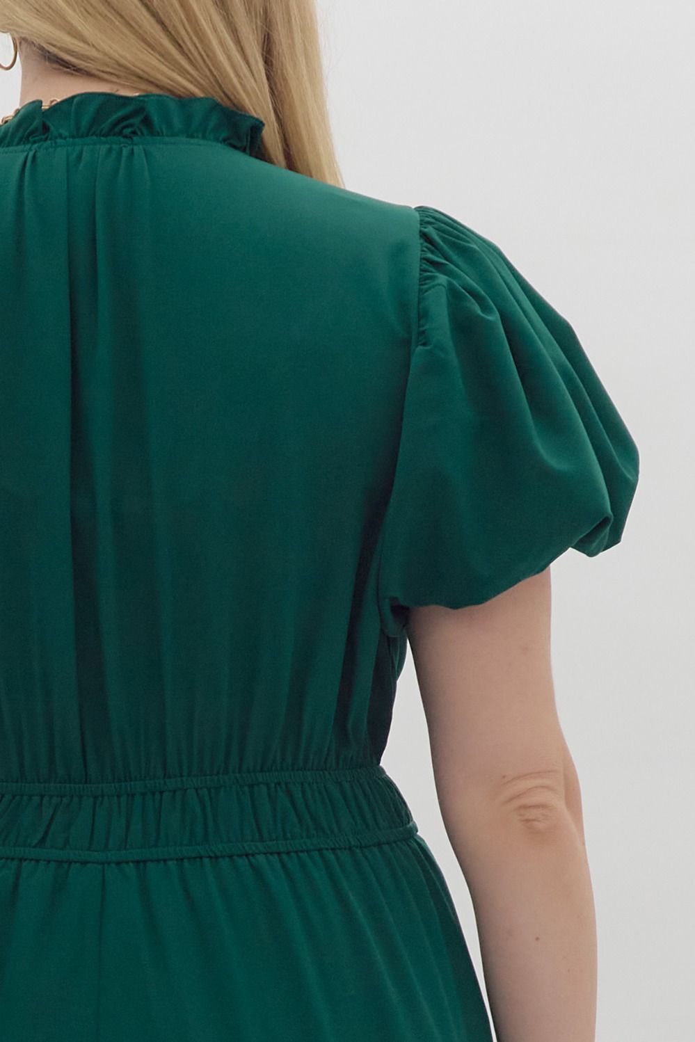 Curvy Split V-Neck Dress in Hunter Green