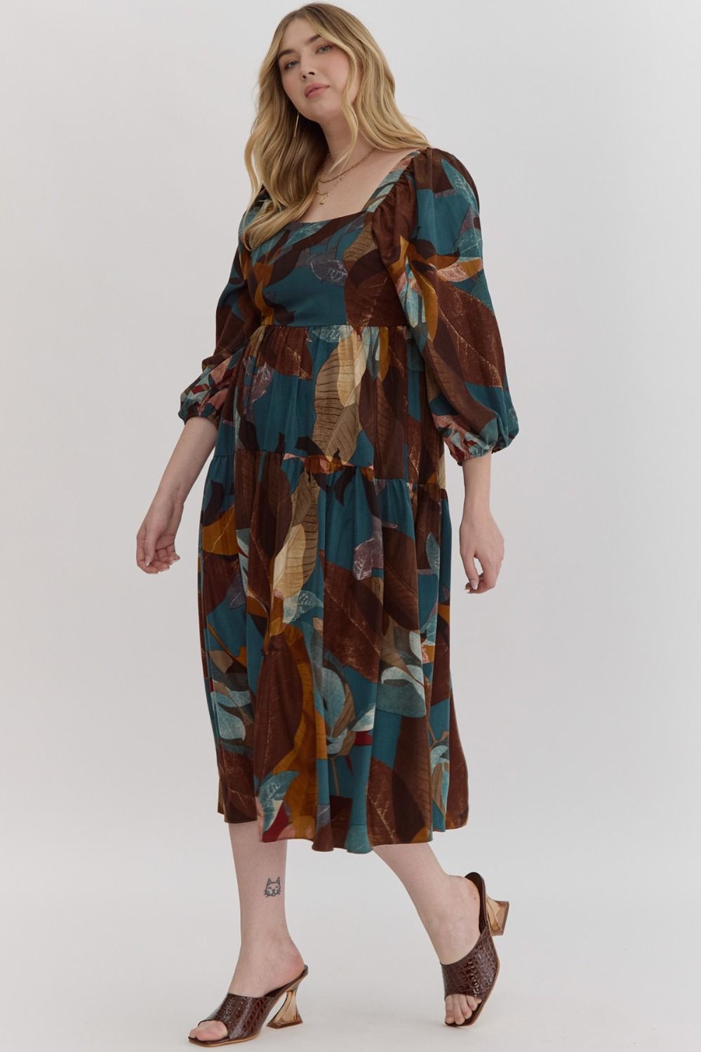 Curvy Leaf Printed Dress