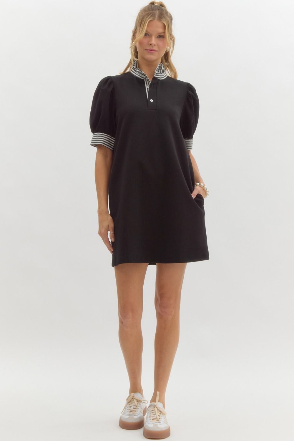 Pullover Polo Dress in Black