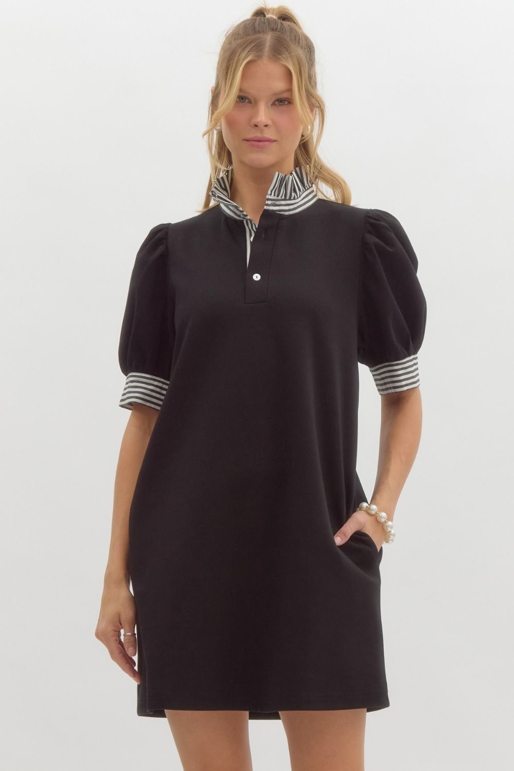 Pullover Polo Dress in Black