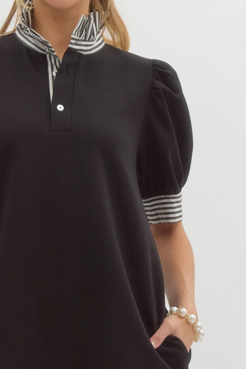 Pullover Polo Dress in Black