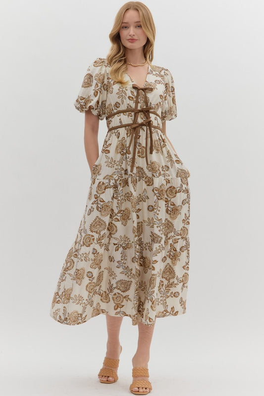 Charming Mocha Floral Maxi Dress