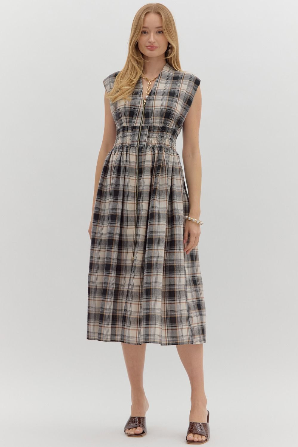 Plaid Smocked Waist Dress