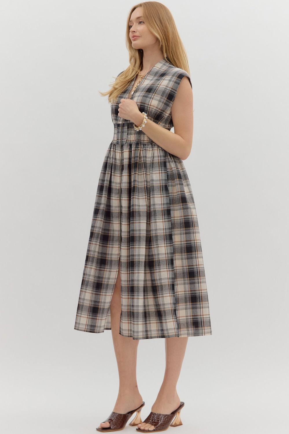 Plaid Smocked Waist Dress