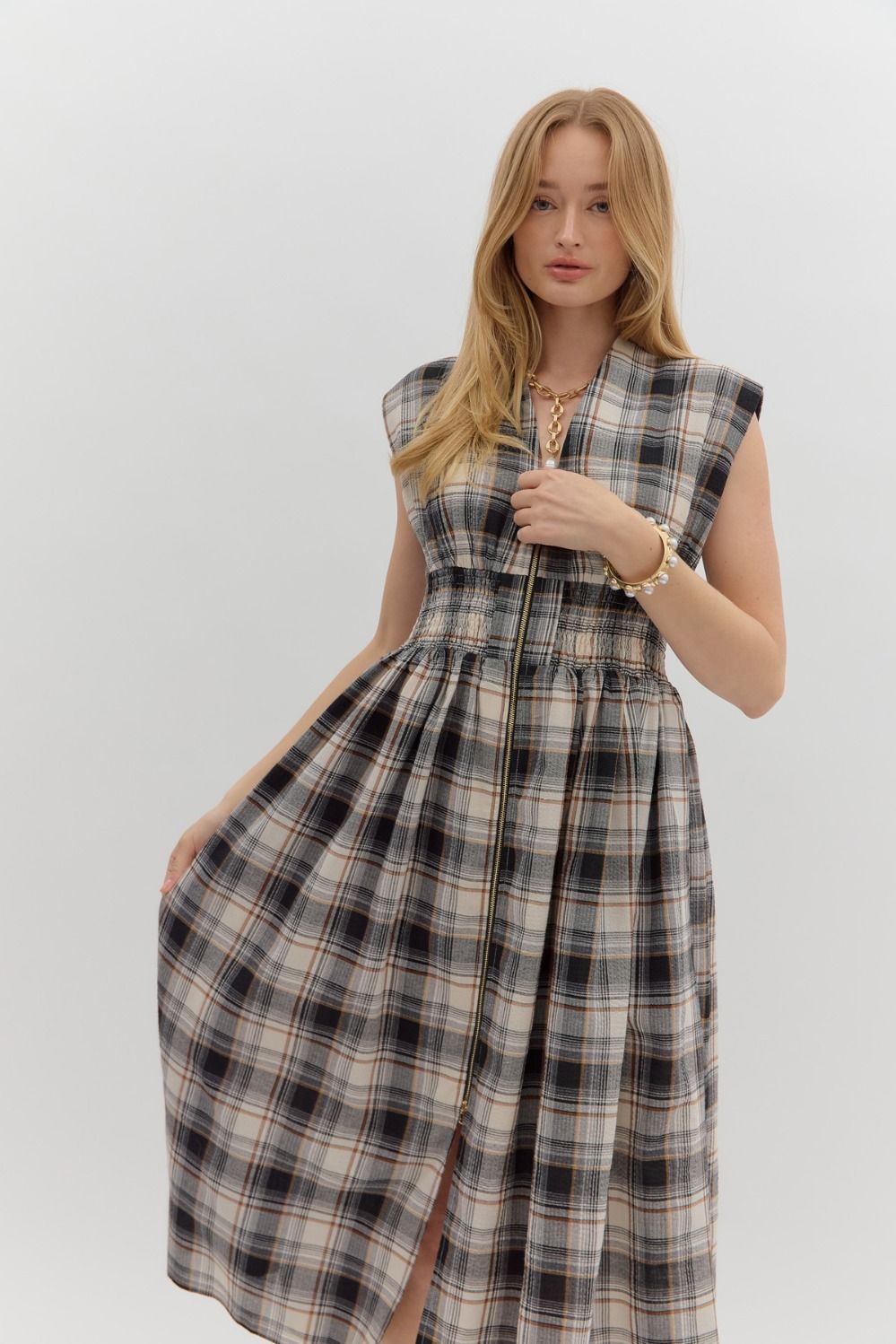 Plaid Smocked Waist Dress