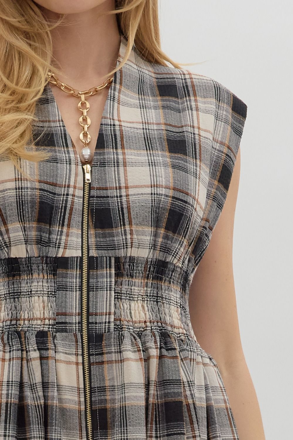 Plaid Smocked Waist Dress