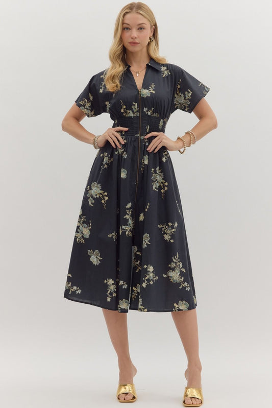 Paisley Print Short Sleeve Midi Dress