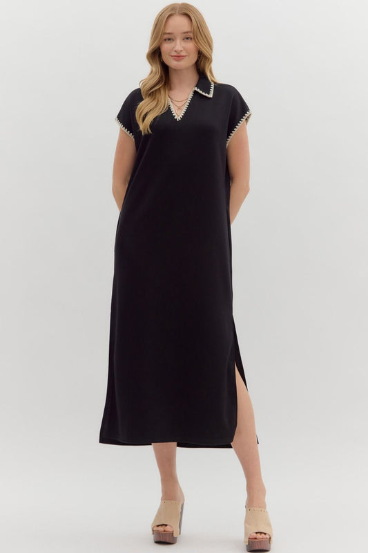Jersey Maxi Dress with Collar in Black