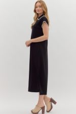 Jersey Maxi Dress with Collar in Black