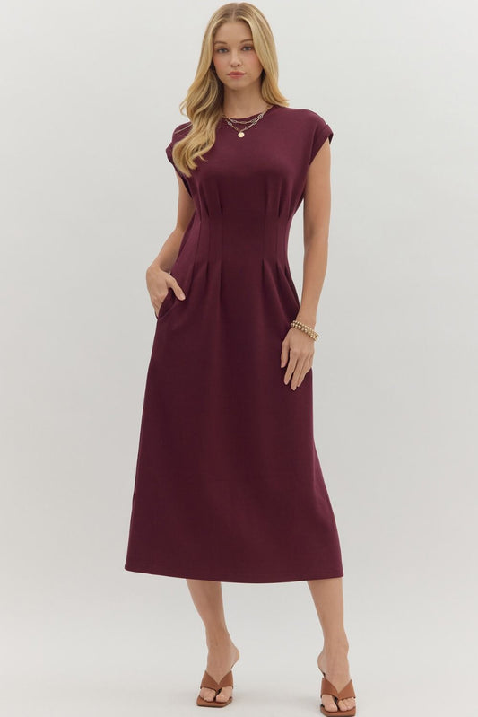 Solid Cap Sleeve Dress in Maroon