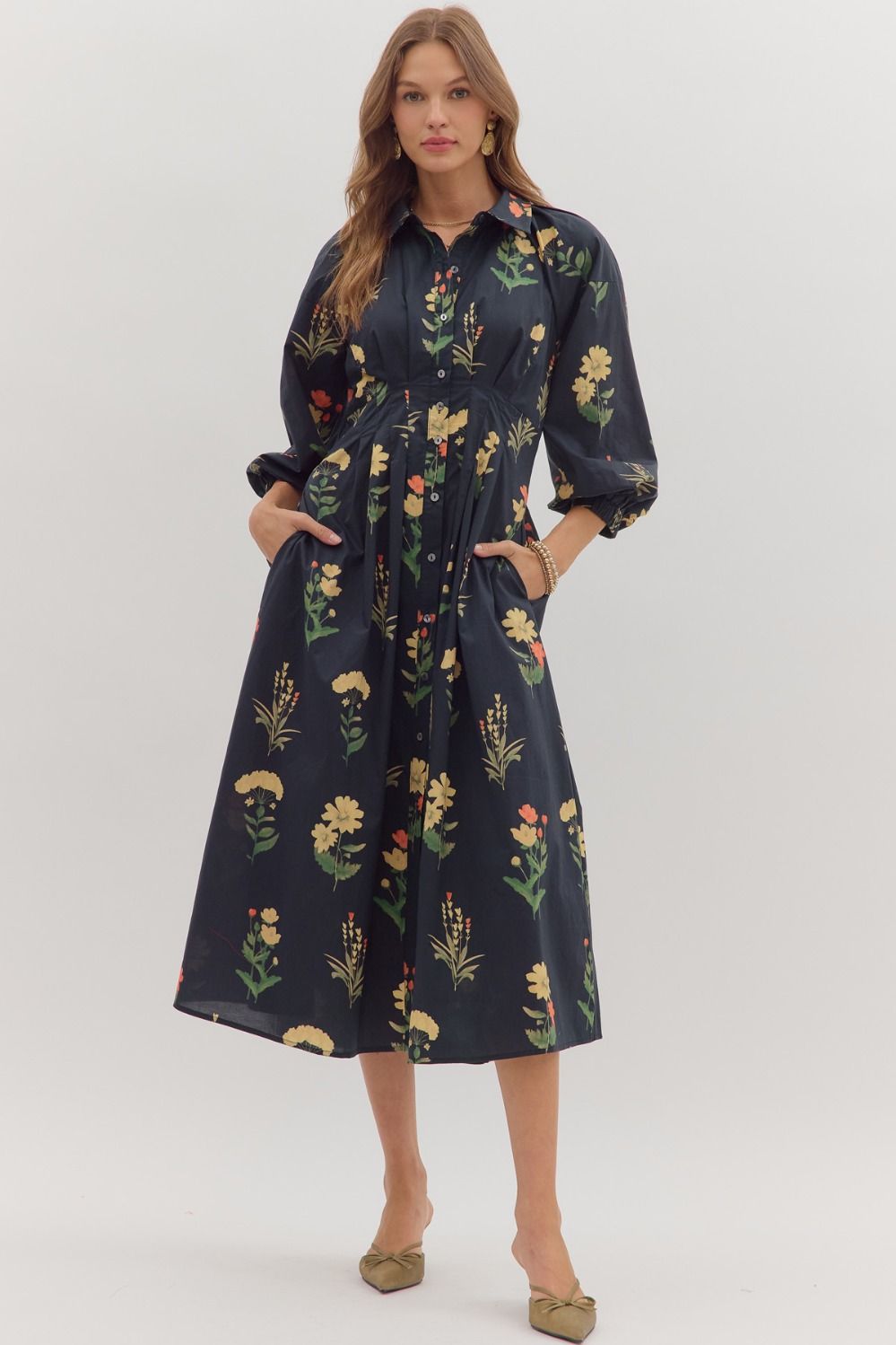 Floral Pleated Waist Dress