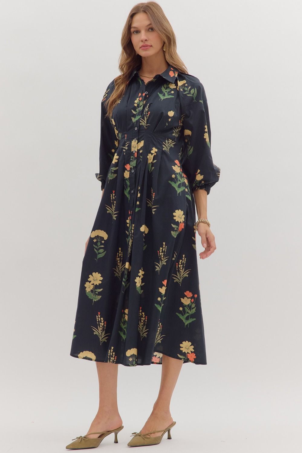 Floral Pleated Waist Dress