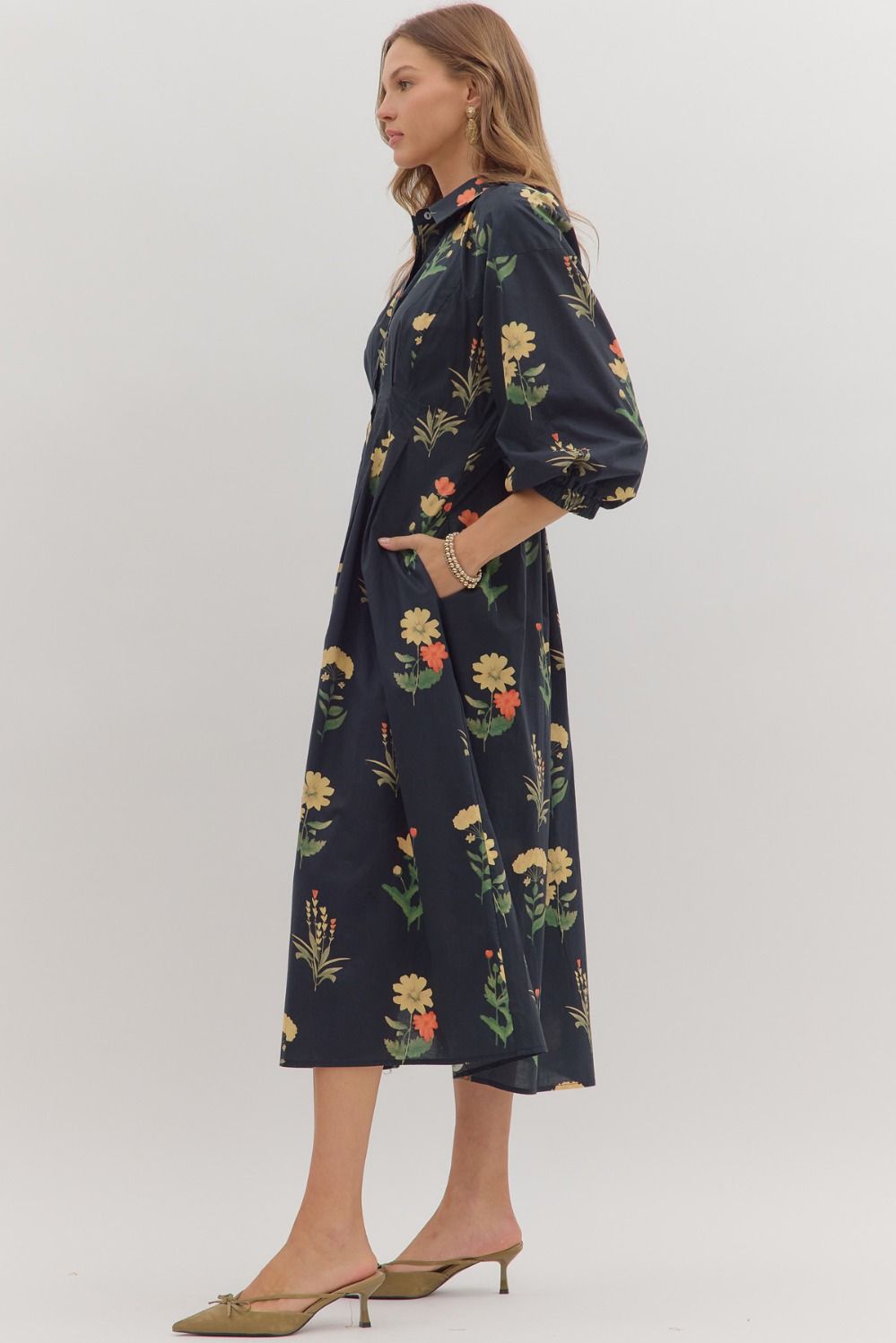 Floral Pleated Waist Dress