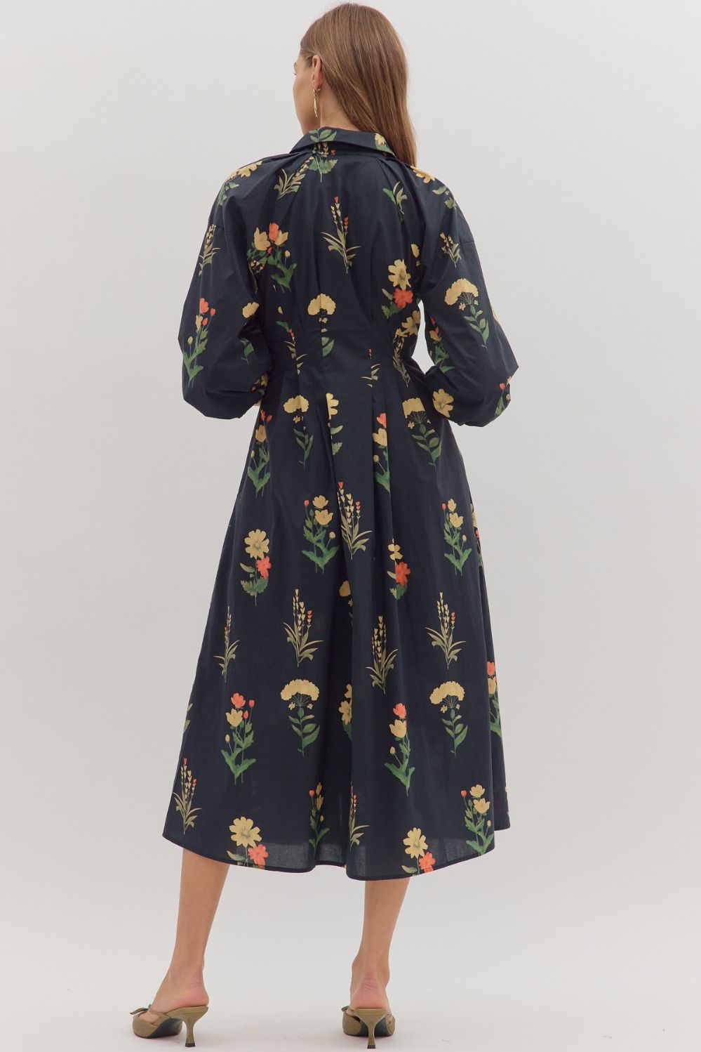 Floral Pleated Waist Dress