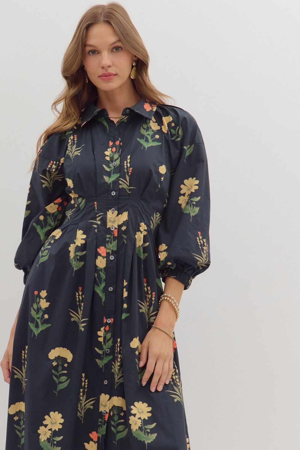 Floral Pleated Waist Dress