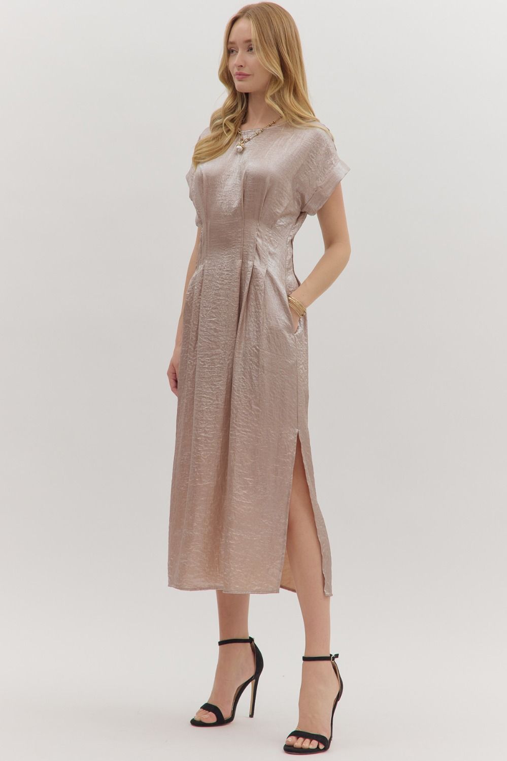 Sleek Midi Dress in Champagne