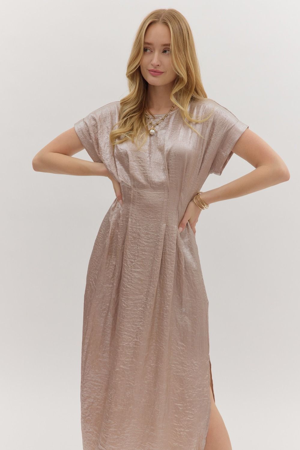 Sleek Midi Dress in Champagne