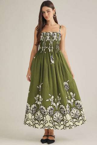 Floral Print Sleeveless Maxi Dress in Green