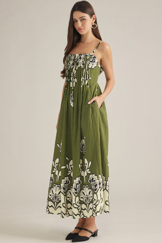 Floral Print Sleeveless Maxi Dress in Green