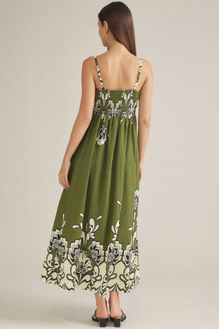 Floral Print Sleeveless Maxi Dress in Green