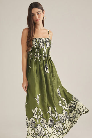Floral Print Sleeveless Maxi Dress in Green
