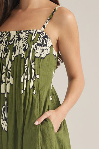 Floral Print Sleeveless Maxi Dress in Green
