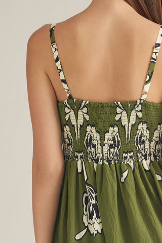 Floral Print Sleeveless Maxi Dress in Green