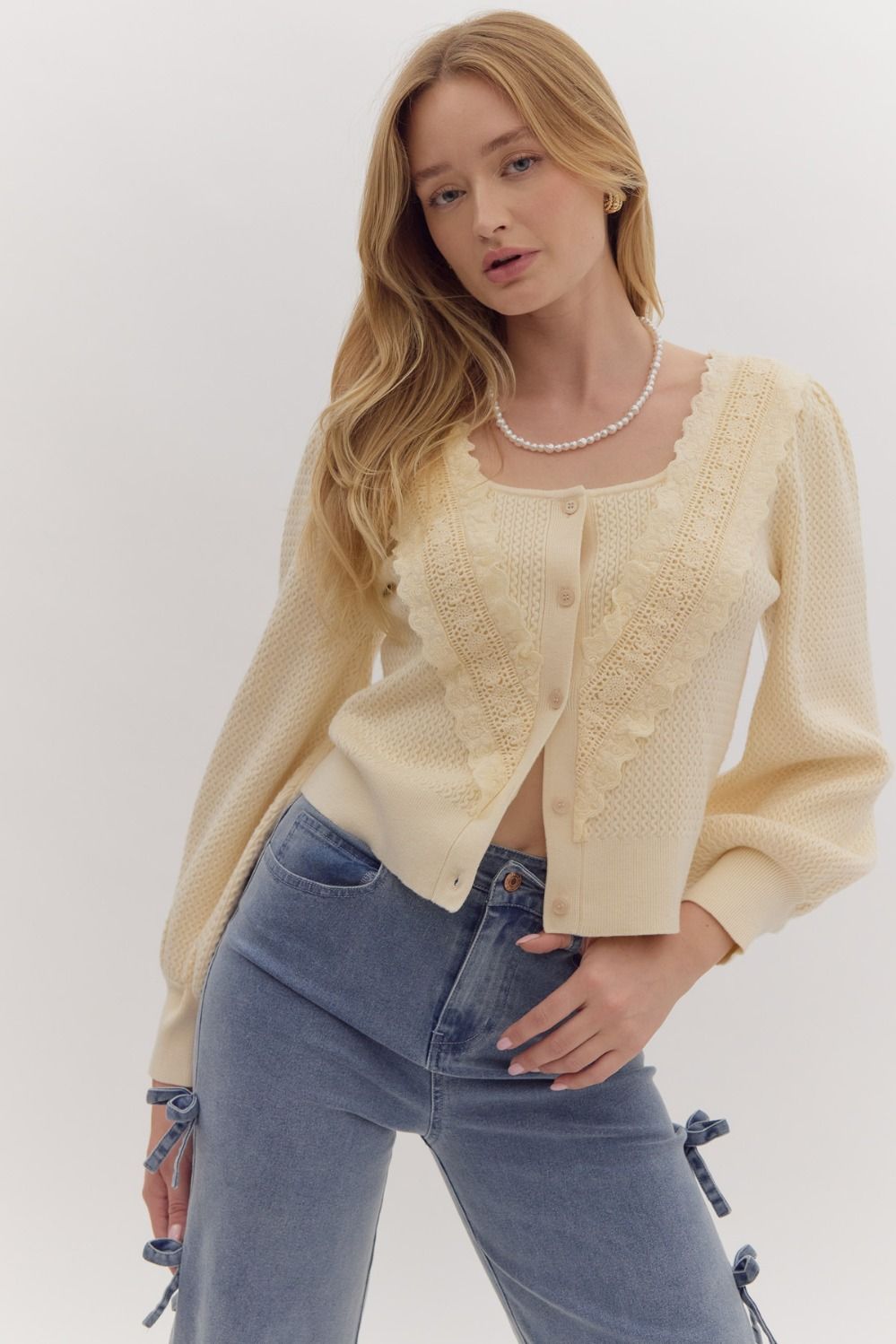 Scallop Detail Edge Button Up Sweater