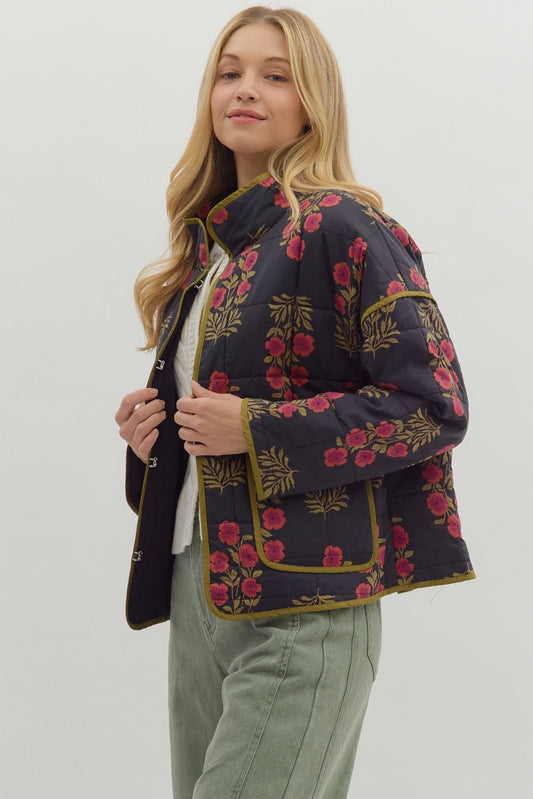 Botanical Quilted Jacket in Black