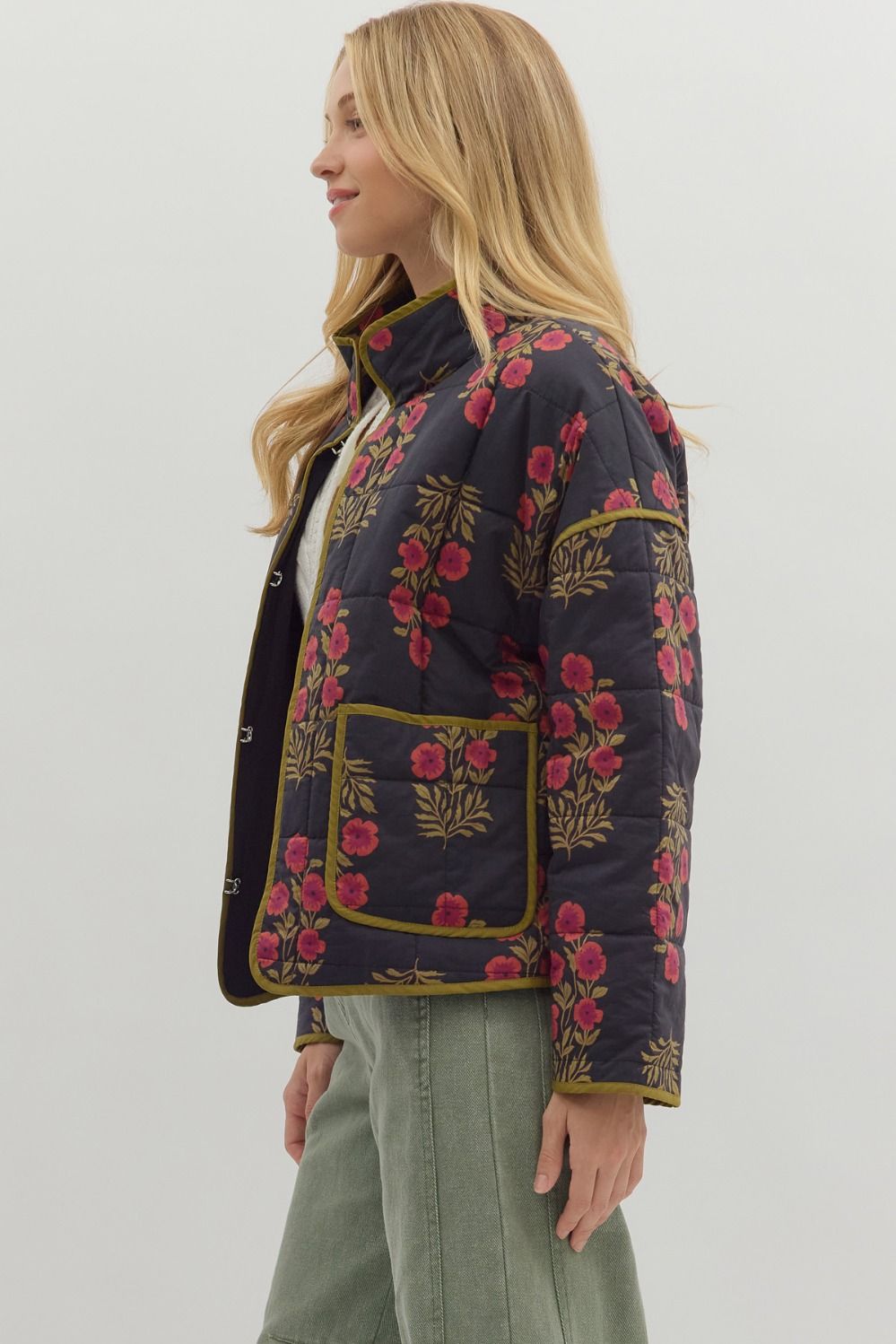 Botanical Quilted Jacket in Black