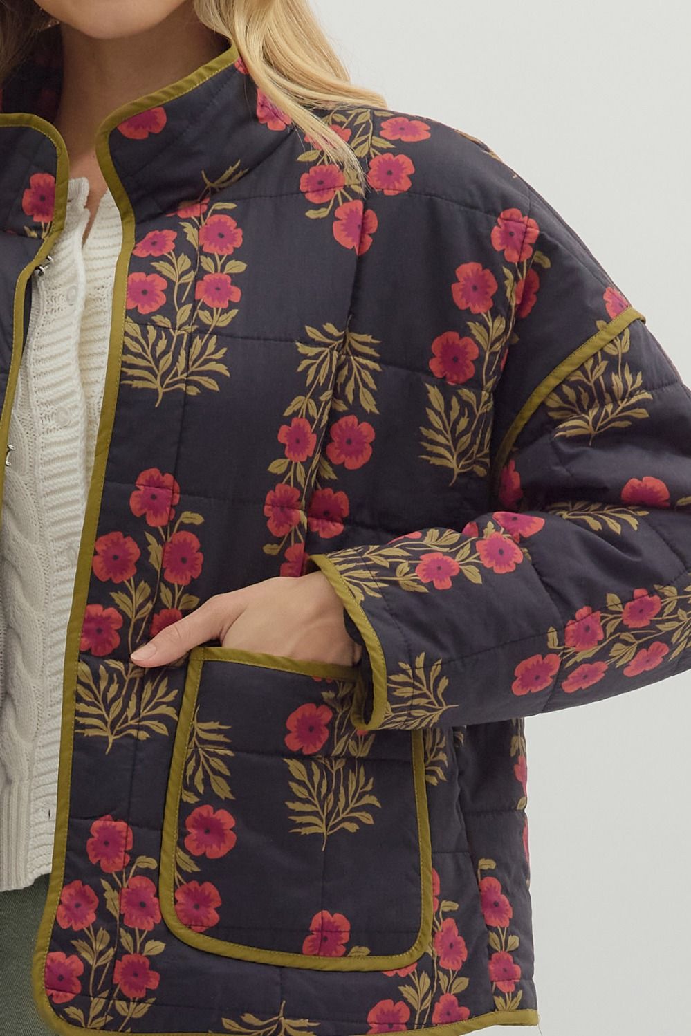 Botanical Quilted Jacket in Black