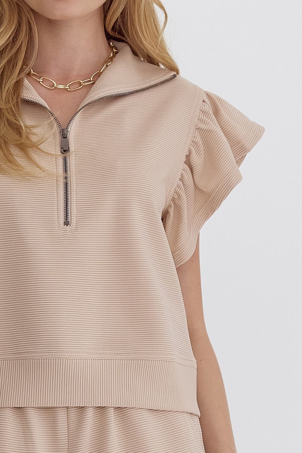 Textured Solid Ruffle Sleeve Top