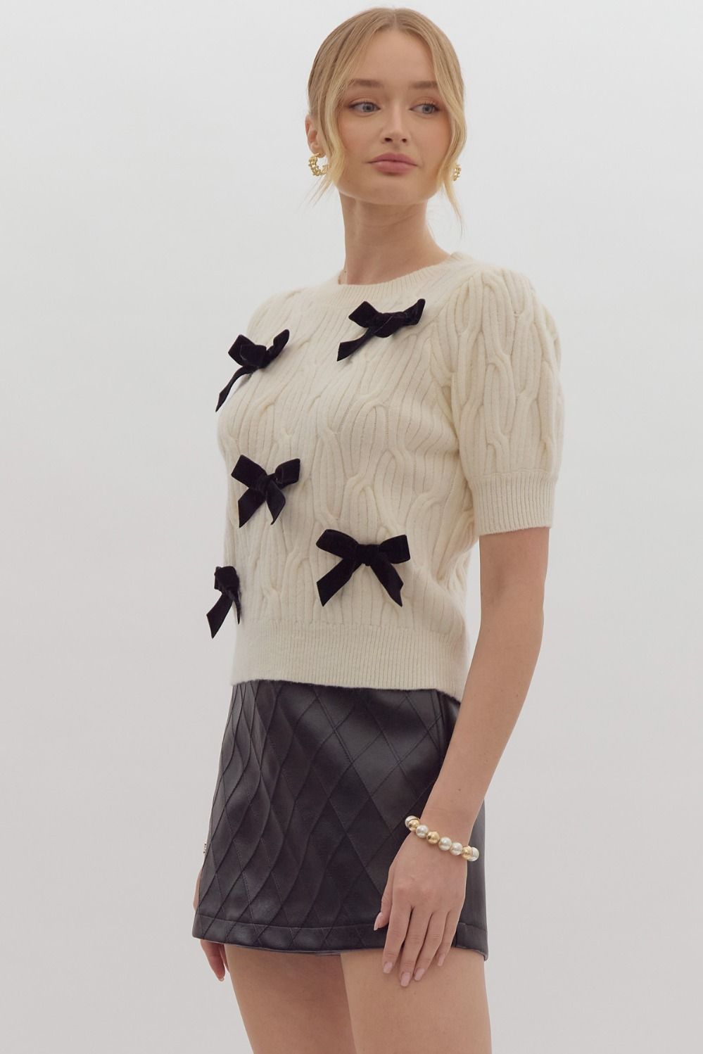 Cable Knit Sweater with Bows