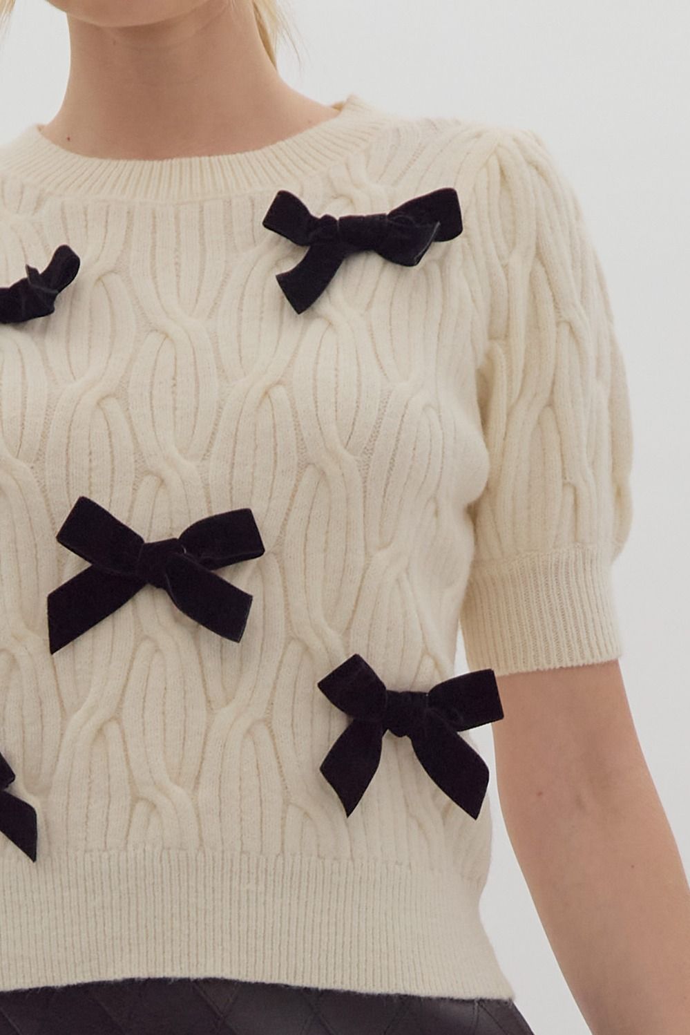 Cable Knit Sweater with Bows