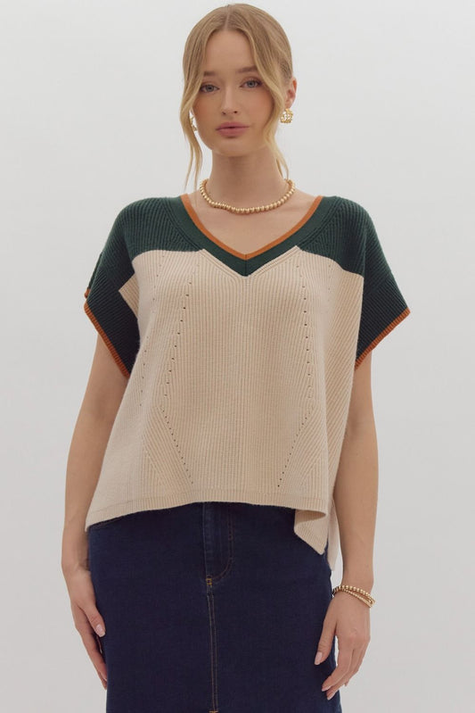 Hunter Color Block V-Neck Sweater