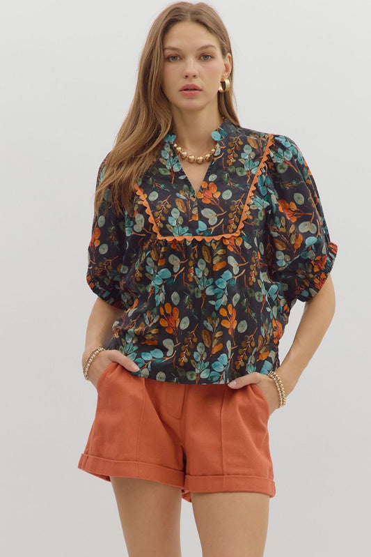 Botanical Print Dolman Sleeve Top