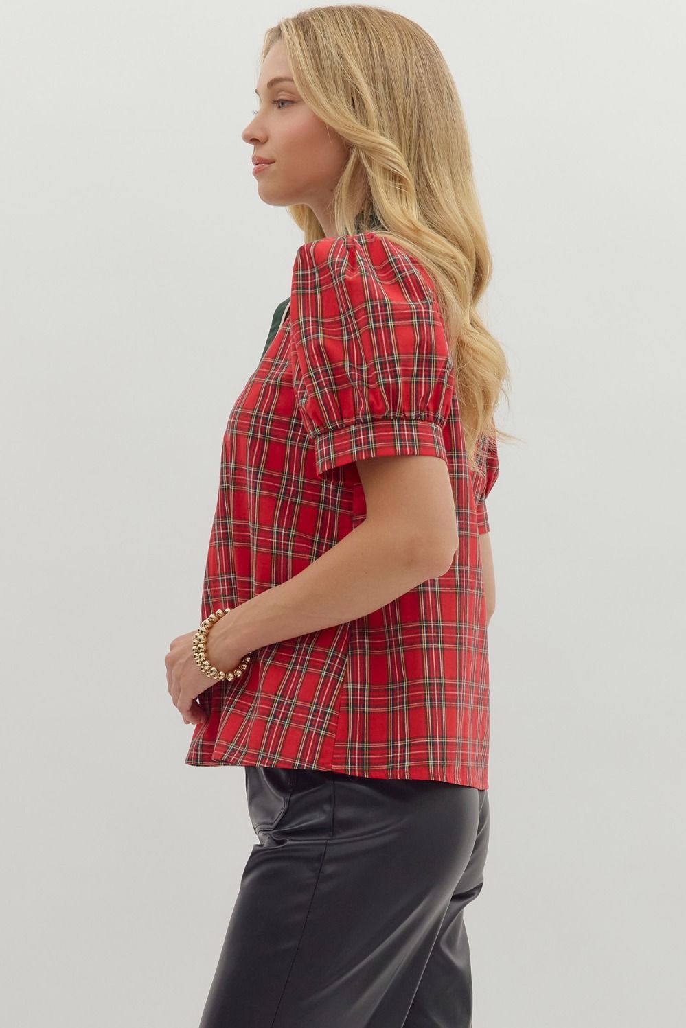 Plaid Red Puff Sleeve Top