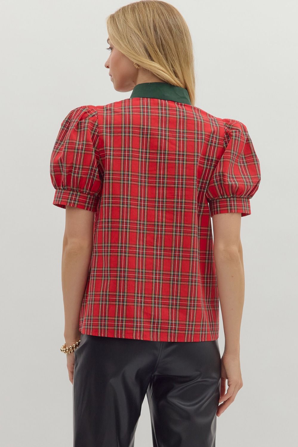 Plaid Red Puff Sleeve Top