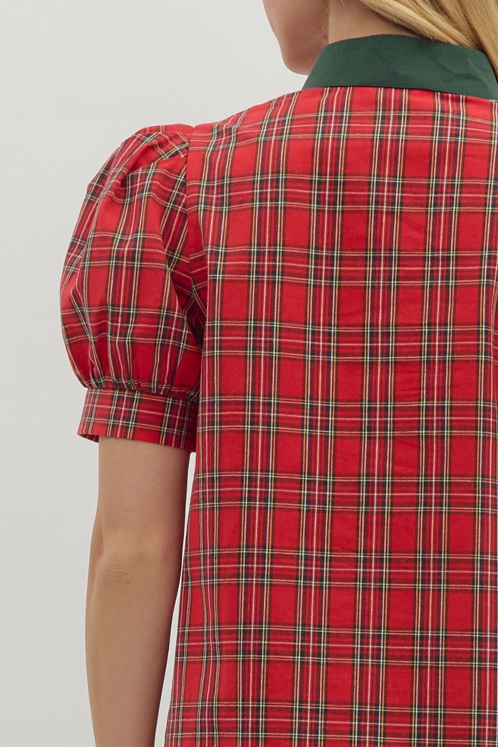 Plaid Red Puff Sleeve Top