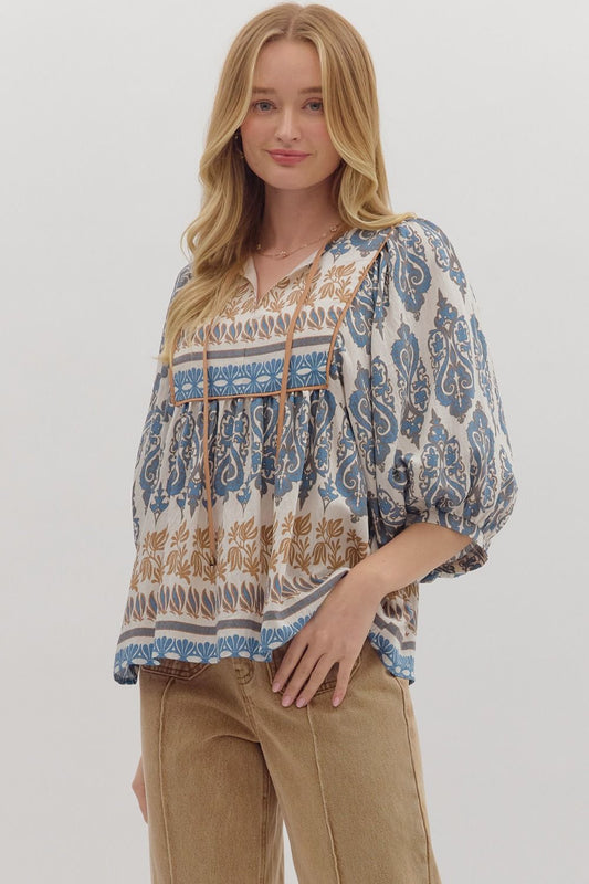 Self-Tie Detail 3/4 Sleeve Top