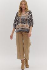 Self-Tie Detail 3/4 Sleeve Top