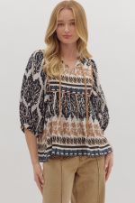 Self-Tie Detail 3/4 Sleeve Top