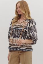 Self-Tie Detail 3/4 Sleeve Top
