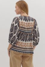 Self-Tie Detail 3/4 Sleeve Top