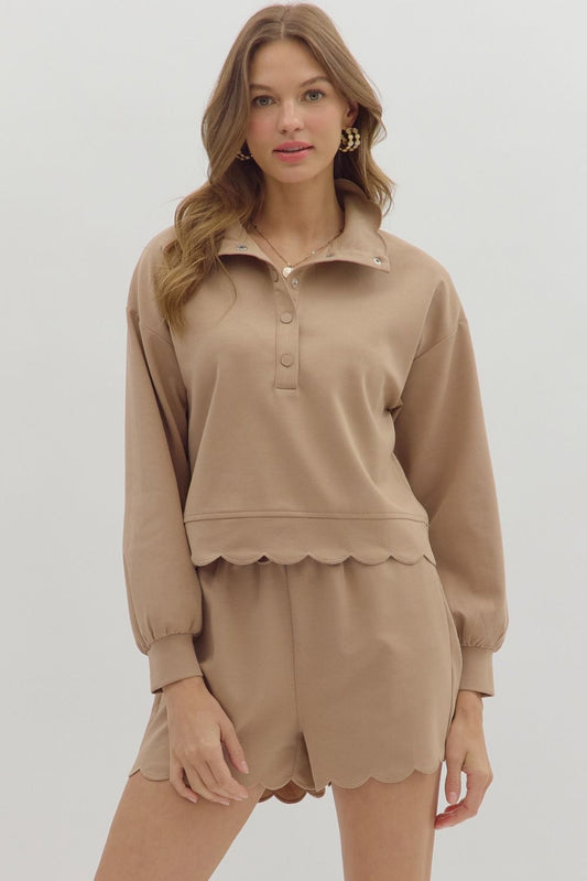 Scallop Pullover Top in Mocha