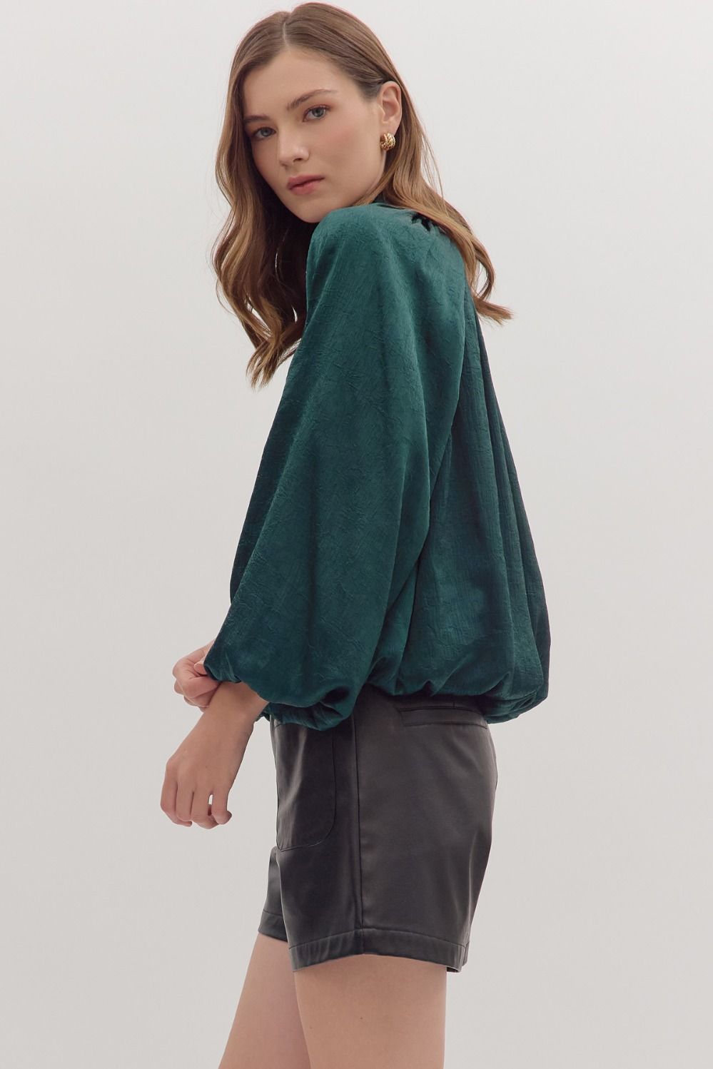 Balloon Sleeve Top in Hunter Green